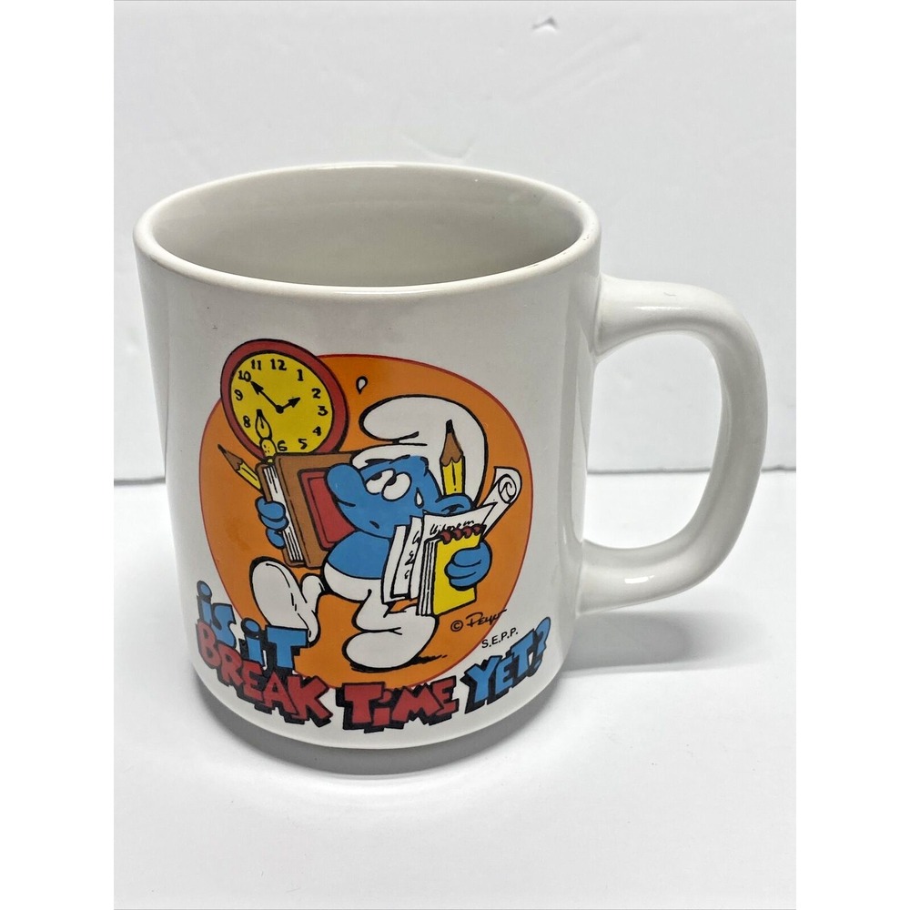 Vintage 1981 Smurfs Coffee Mug Is it Break Time Yet?
